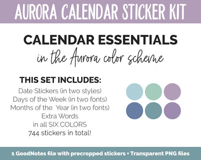 Aurora Calendar Essentials Digital Planner Stickers