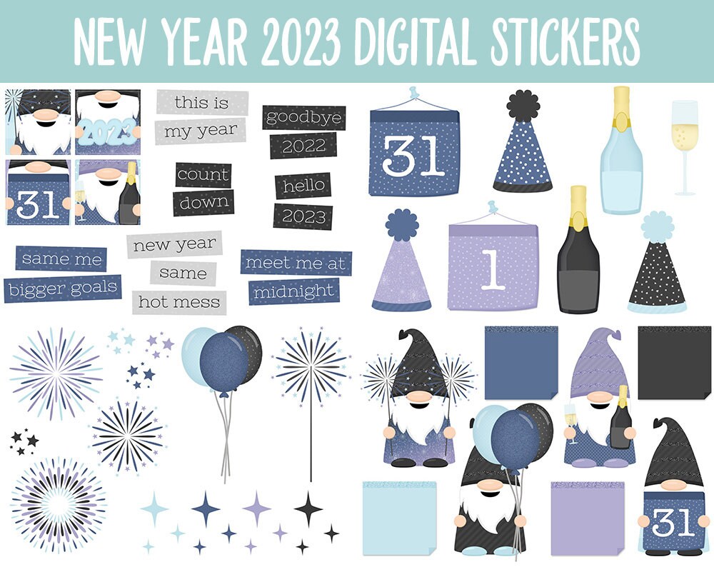 New Year 2023 Digital Planner Stickers | GoodNotes, iPad and Android
