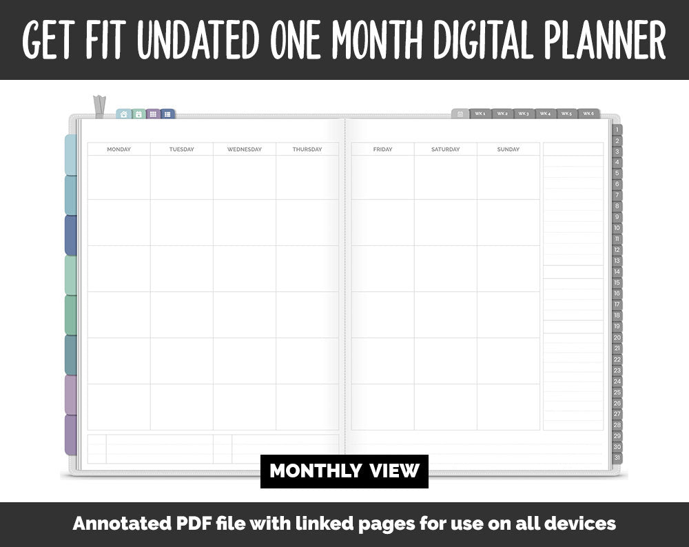 Undated Get Fit One Month Digital Planner | Aurora Theme | GoodNotes, iPad & Android | Fitness, Self-Care, Health, Workout