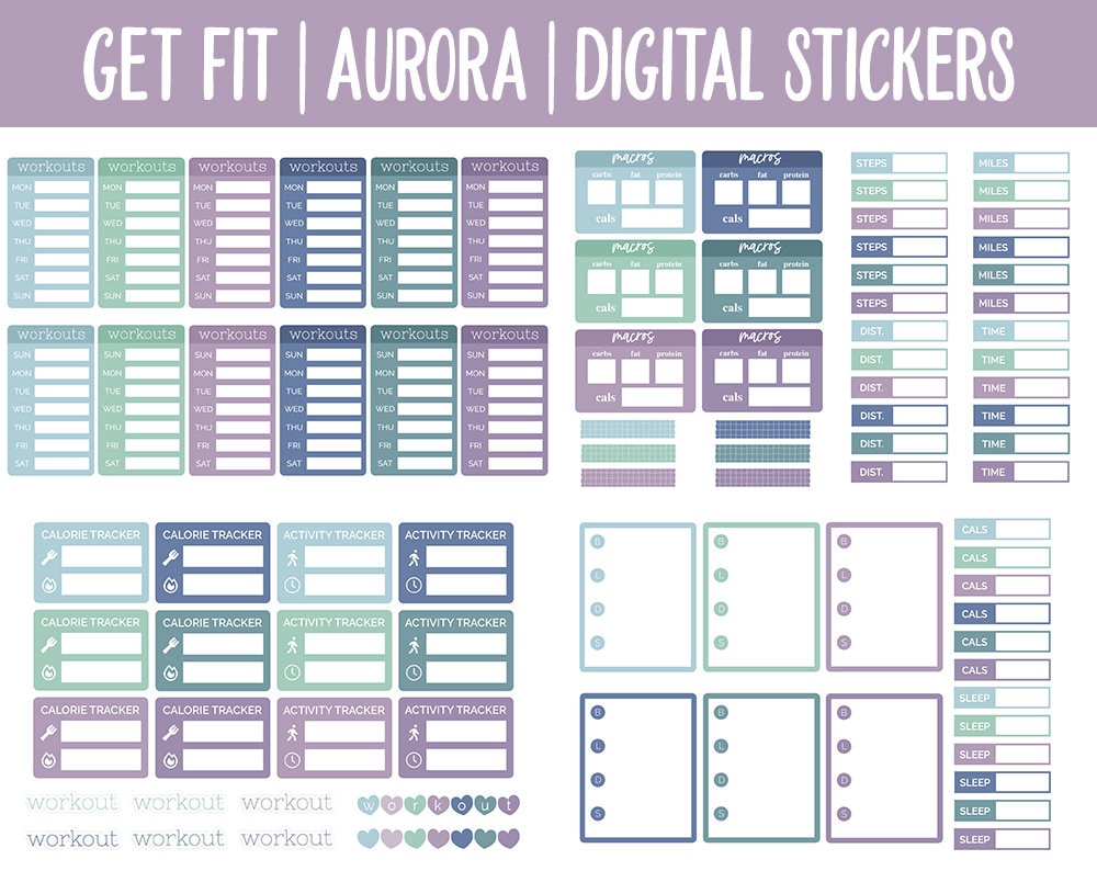 Get Fit Aurora Digital Stickers | GoodNotes & iPad | Fitness, Health, Self-Care, Workout | Bubbles the Bear