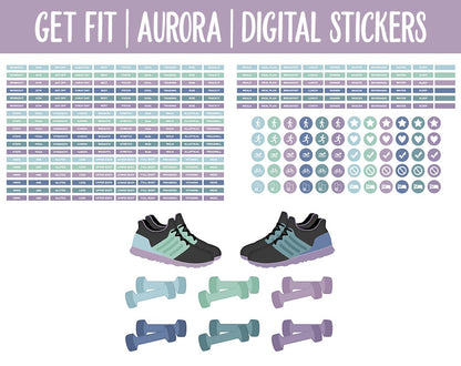 Get Fit Aurora Digital Stickers | GoodNotes & iPad | Fitness, Health, Self-Care, Workout | Bubbles the Bear
