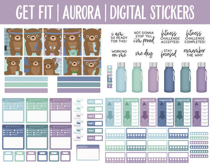Get Fit Aurora Digital Stickers | GoodNotes & iPad | Fitness, Health, Self-Care, Workout | Bubbles the Bear