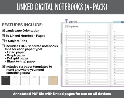 Linked Digital Notebooks 4- Pack | Aurora Theme | GoodNotes, iPad & Android