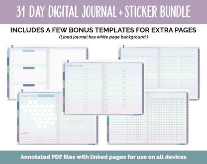 31 Day Digital Journal + Sticker Bundle | Aurora Theme