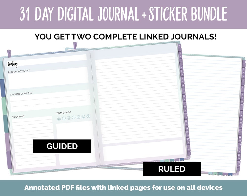 31 Day Digital Journal + Sticker Bundle | Aurora Theme