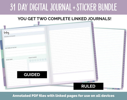 31 Day Digital Journal + Sticker Bundle | Aurora Theme