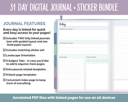31 Day Digital Journal + Sticker Bundle | Aurora Theme
