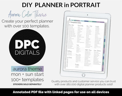 DIY Portrait Digital Planner | Aurora Theme | Goodnotes, iPad & Android
