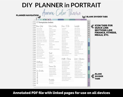 DIY Portrait Digital Planner | Aurora Theme | Goodnotes, iPad & Android
