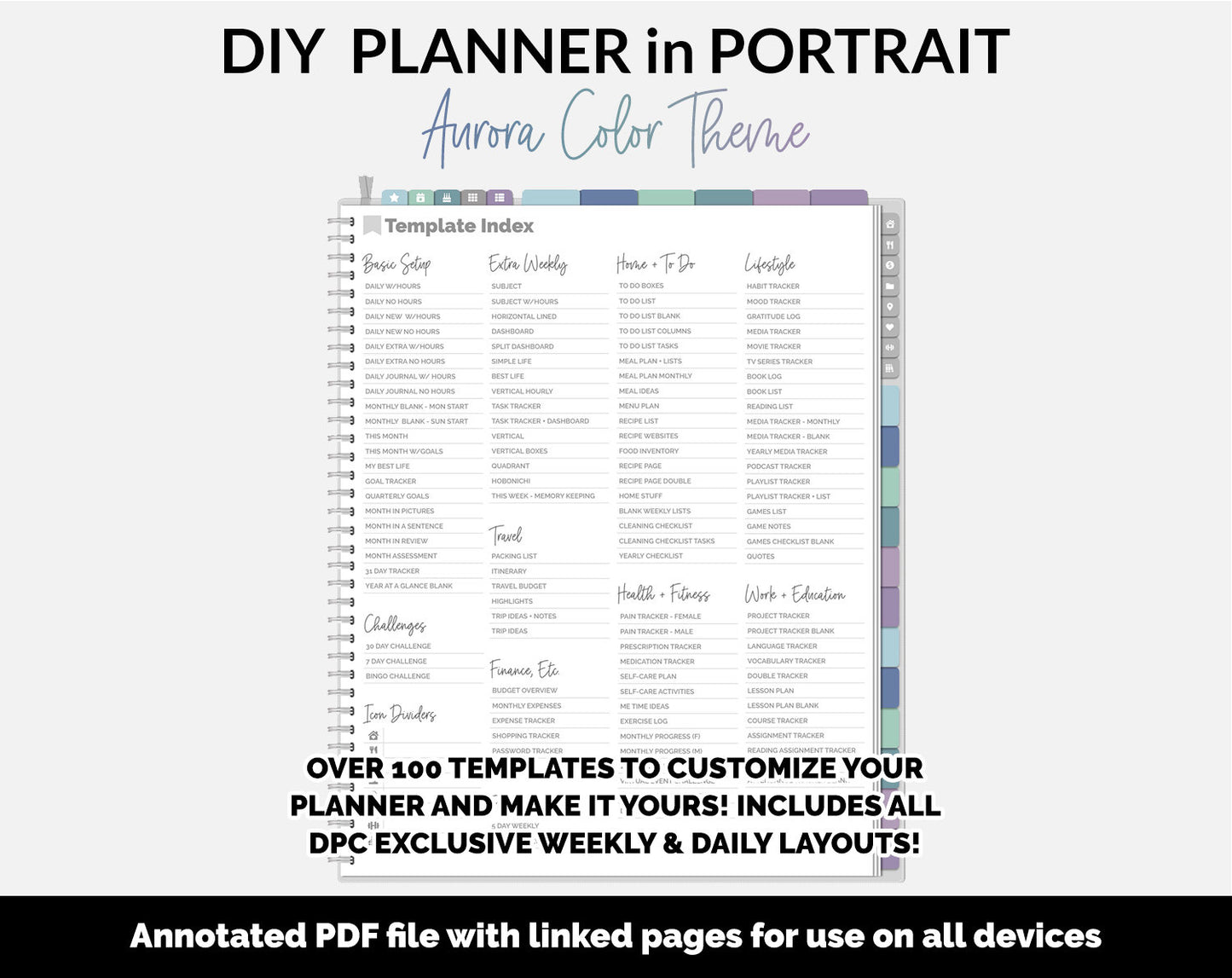 DIY Portrait Digital Planner | Aurora Theme | Goodnotes, iPad & Android