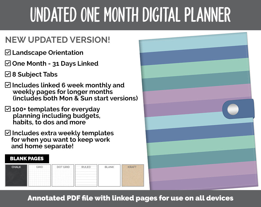 Undated One Month Digital Planner | Aurora Theme - Vertical Weekly | GoodNotes, iPad & Android