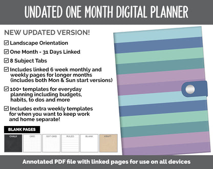 Undated One Month Digital Planner | Aurora Theme - Vertical Weekly | GoodNotes, iPad & Android