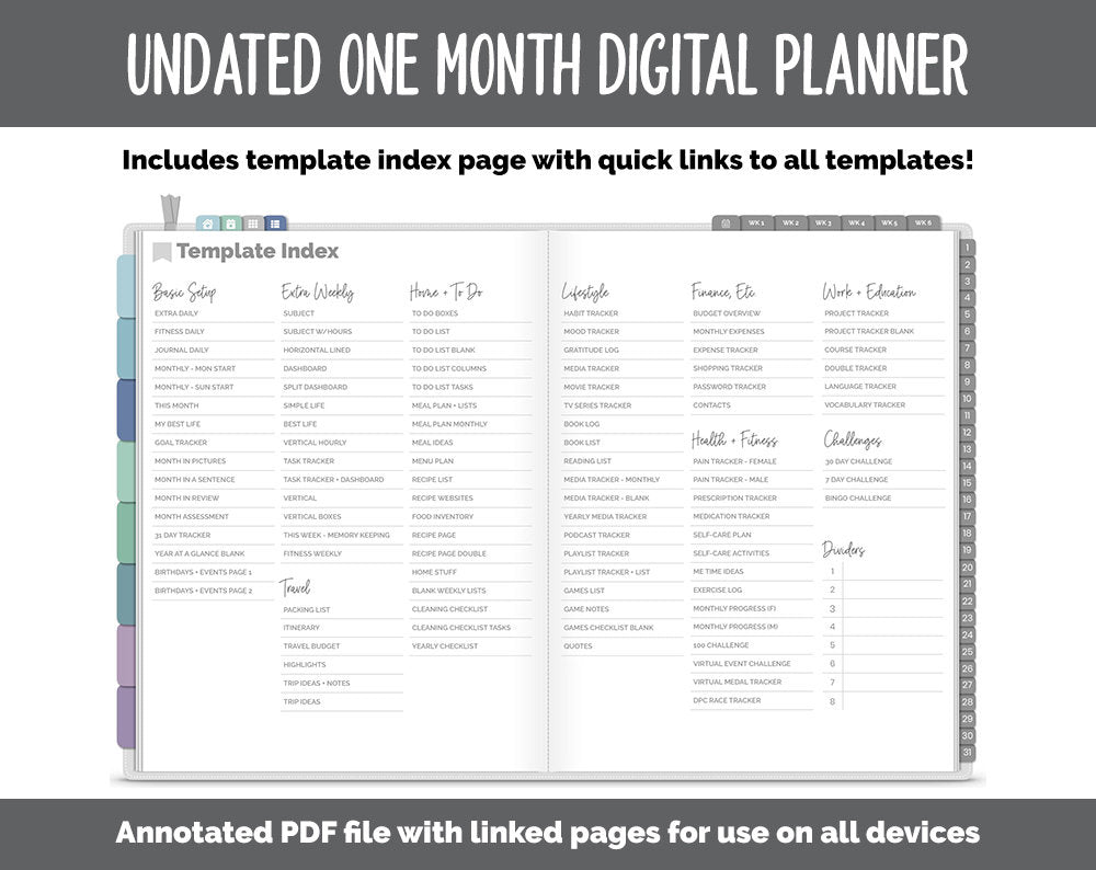 Undated One Month Digital Planner | Aurora Theme - Dashboard Weekly | GoodNotes, iPad & Android