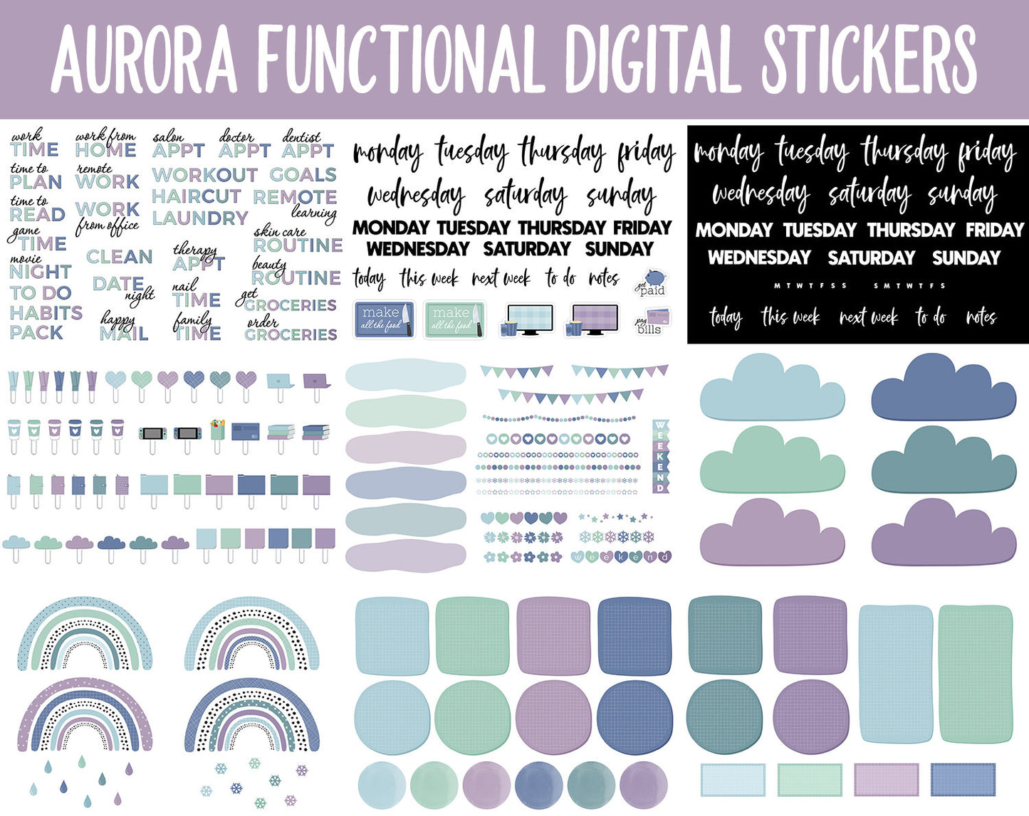 Aurora Functional Digital Sticker Set