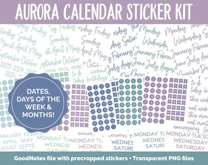 Aurora Calendar Essentials Digital Planner Stickers