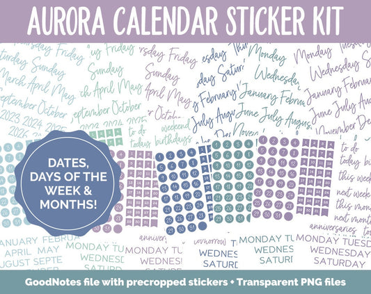 Aurora Calendar Essentials Digital Planner Stickers