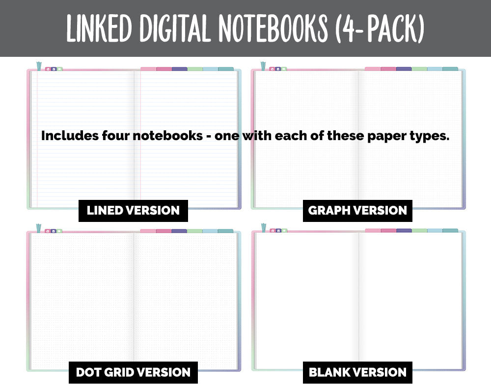 Linked Digital Notebooks 4- Pack | Borealis Theme | GoodNotes, iPad & Android
