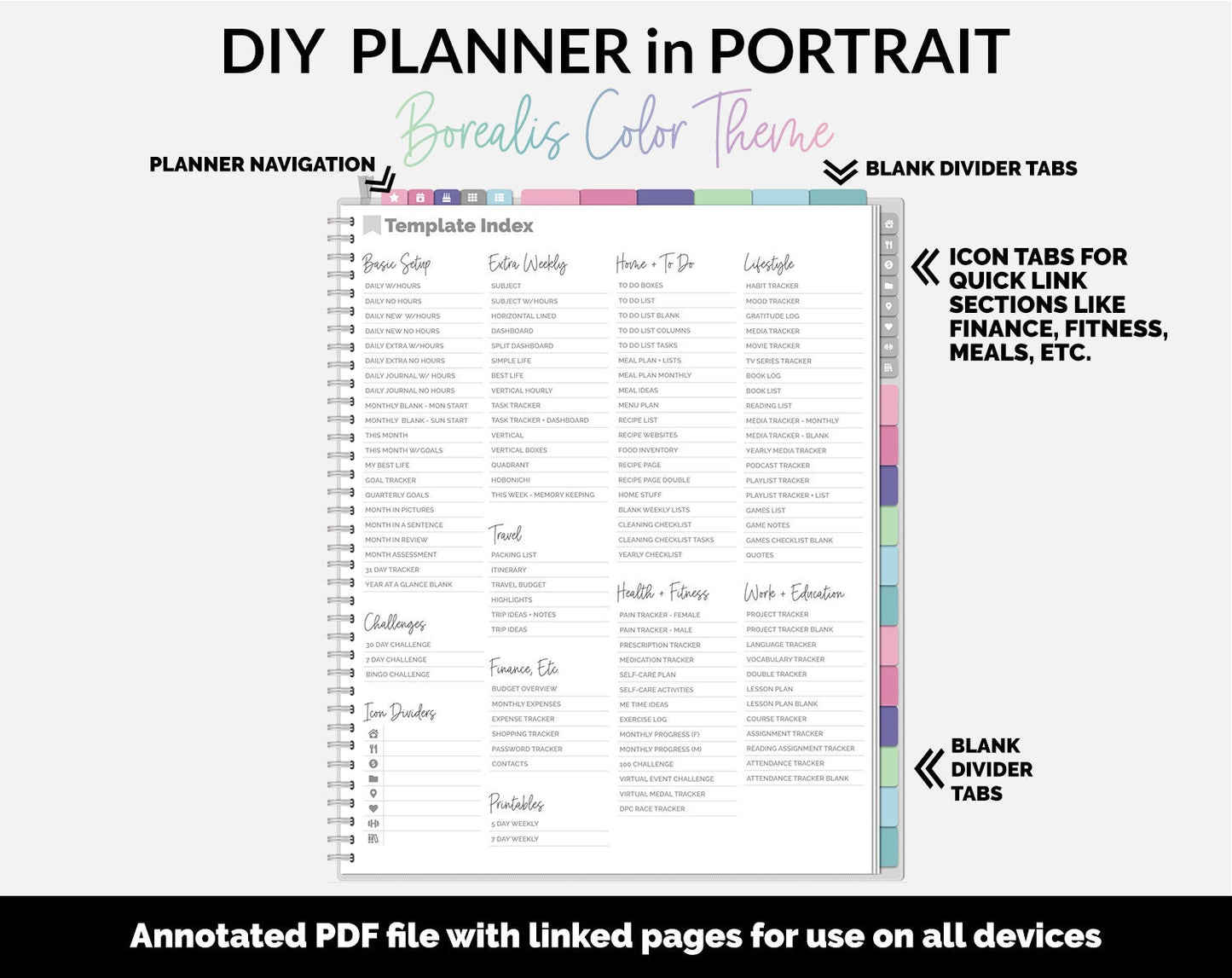 DIY Portrait Digital Planner | Borealis Theme | Goodnotes, iPad & Android