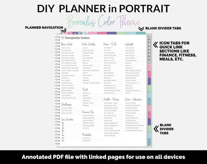 DIY Portrait Digital Planner | Borealis Theme | Goodnotes, iPad & Android