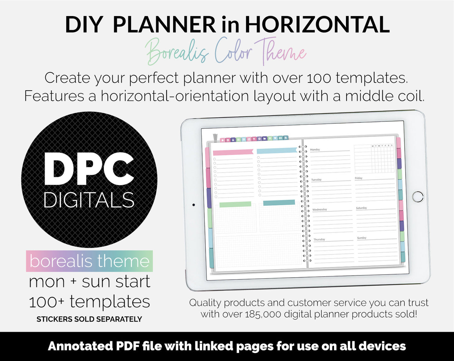 DIY Horizontal Digital Planner | Borealis Theme | Goodnotes, iPad & Android