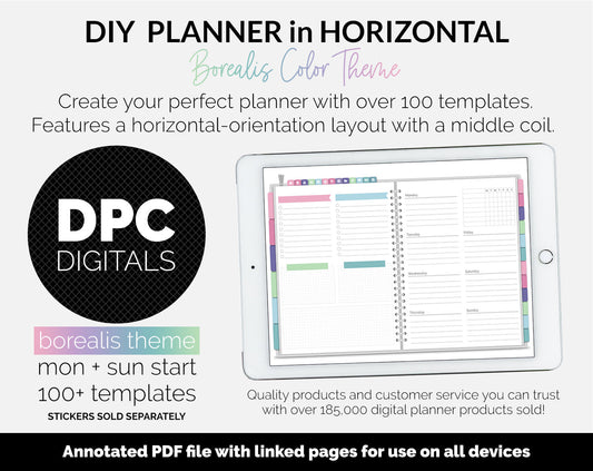 DIY Horizontal Digital Planner | Borealis Theme | Goodnotes, iPad & Android