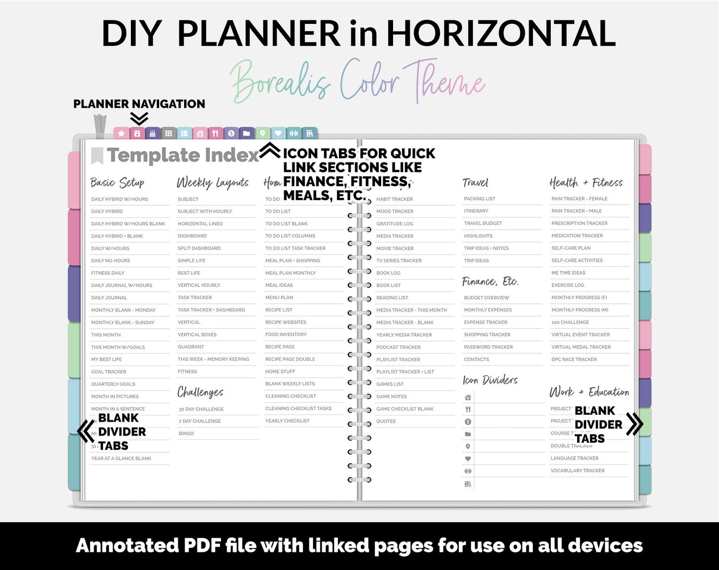 DIY Horizontal Digital Planner | Borealis Theme | Goodnotes, iPad & Android