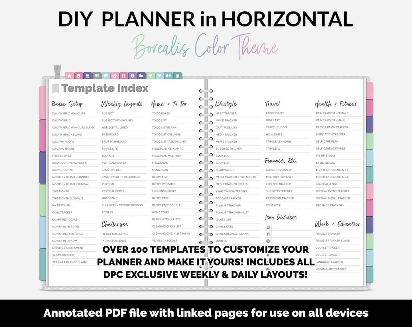 DIY Horizontal Digital Planner | Borealis Theme | Goodnotes, iPad & Android