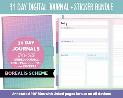 31 Day Digital Journal + Sticker Bundle | Borealis Theme