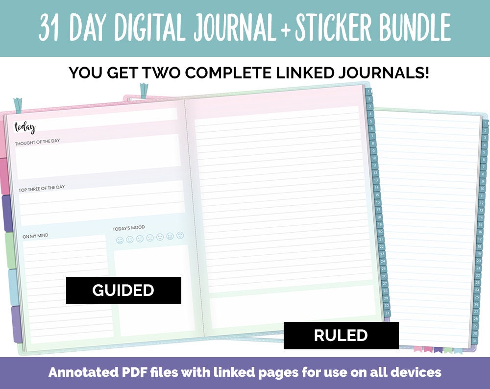 31 Day Digital Journal + Sticker Bundle | Borealis Theme