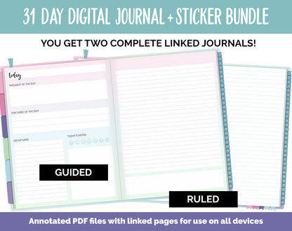 31 Day Digital Journal + Sticker Bundle | Borealis Theme
