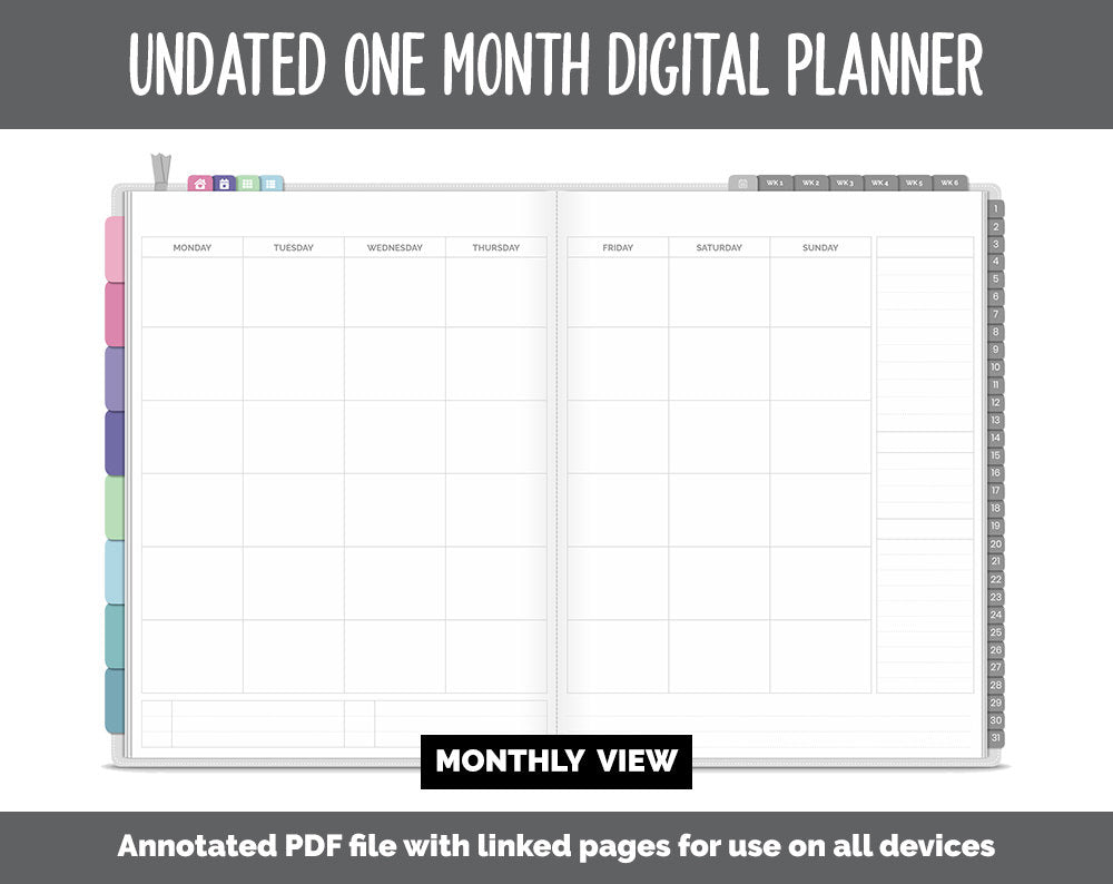Undated One Month Digital Planner | Borealis Theme - Dashboard Weekly | GoodNotes, iPad & Android