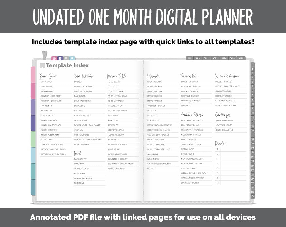 Undated One Month Digital Planner | Borealis Theme - Vertical Weekly | GoodNotes, iPad & Android