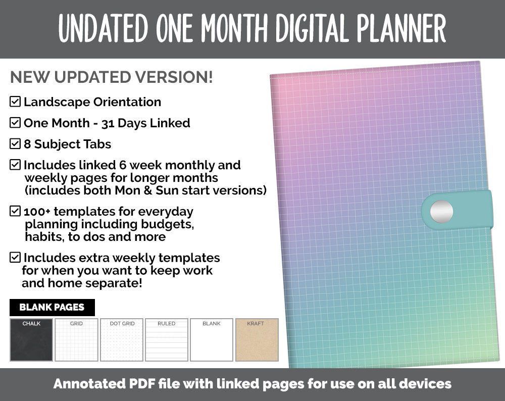 Undated One Month Digital Planner | Borealis Theme - Simple Life Weekly | GoodNotes, iPad & Android