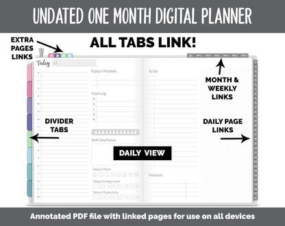 Undated One Month Digital Planner | Borealis Theme - Split Dashboard Weekly | GoodNotes, iPad & Android