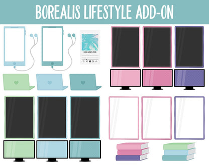 Borealis Lifestyle Add-On Digital Stickers | GoodNotes & iPad | TV, Playlist, Travel, Reading, Work, Groceries