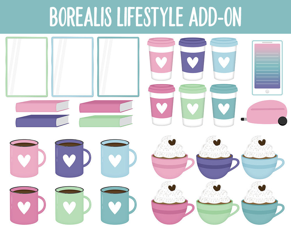 Borealis Lifestyle Add-On Digital Stickers | GoodNotes & iPad | TV, Playlist, Travel, Reading, Work, Groceries