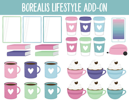Borealis Lifestyle Add-On Digital Stickers | GoodNotes & iPad | TV, Playlist, Travel, Reading, Work, Groceries