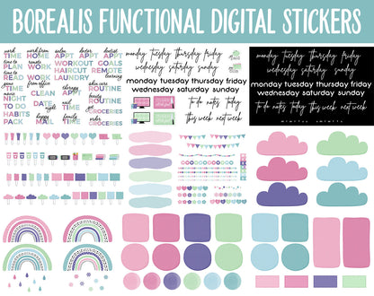 Borealis Functional Digital Sticker Set | GoodNotes, iPad & Android | Papers, Sticky Notes, Chores, Work, Adulting, Tasks, Dates