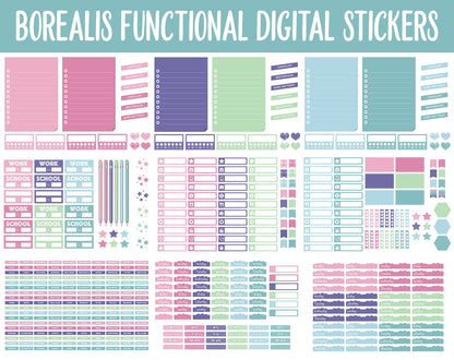 Borealis Functional Digital Sticker Set | GoodNotes, iPad & Android | Papers, Sticky Notes, Chores, Work, Adulting, Tasks, Dates