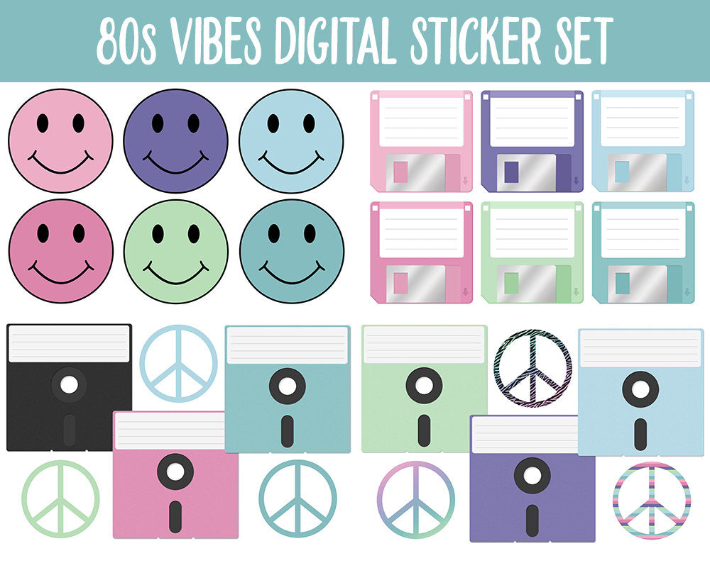 80s Vibes Digital Planner Stickers | Borealis Theme