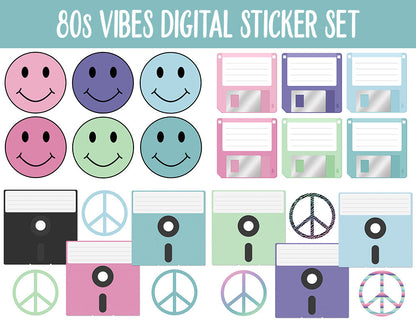 80s Vibes Digital Planner Stickers | Borealis Theme