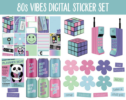 80s Vibes Digital Planner Stickers | Borealis Theme
