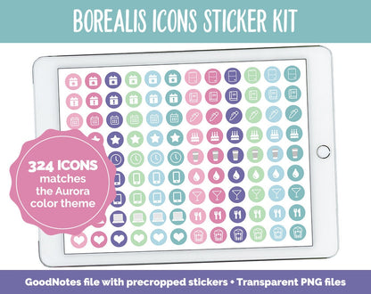 Borealis Icons Digital Planner Stickers | GoodNotes, iPad and Android | Icons, Life, Weather, Everyday