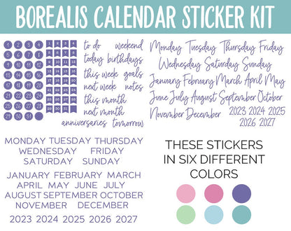 Borealis Calendar Essentials Digital Planner Stickers | GoodNotes, iPad and Android | Dates, Days of the Week, Months