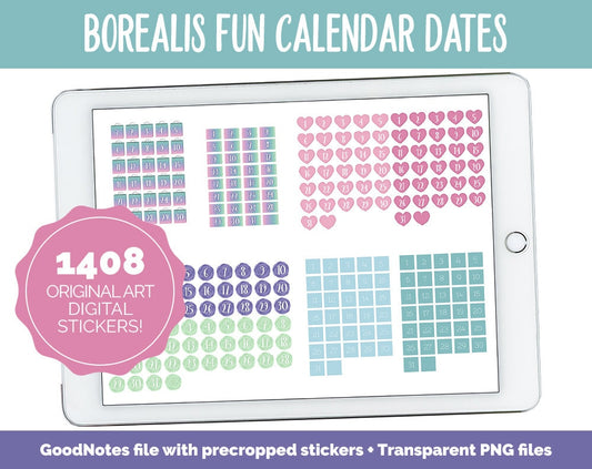 Borealis Fun Calendar Date Digital Stickers | GoodNotes, iPad and Android