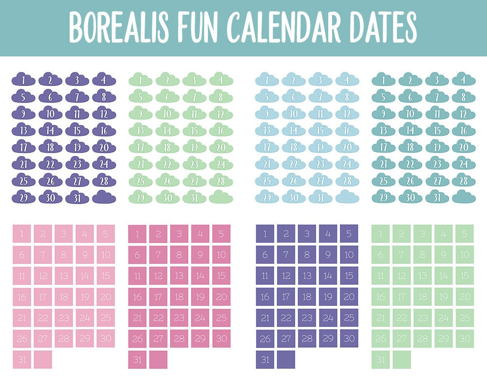 Borealis Fun Calendar Date Digital Stickers | GoodNotes, iPad and Android