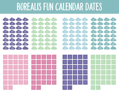 Borealis Fun Calendar Date Digital Stickers | GoodNotes, iPad and Android
