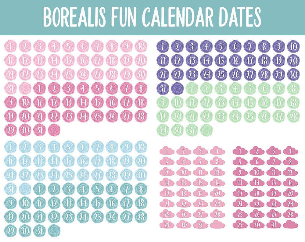 Borealis Fun Calendar Date Digital Stickers | GoodNotes, iPad and Android