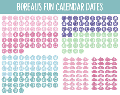 Borealis Fun Calendar Date Digital Stickers | GoodNotes, iPad and Android