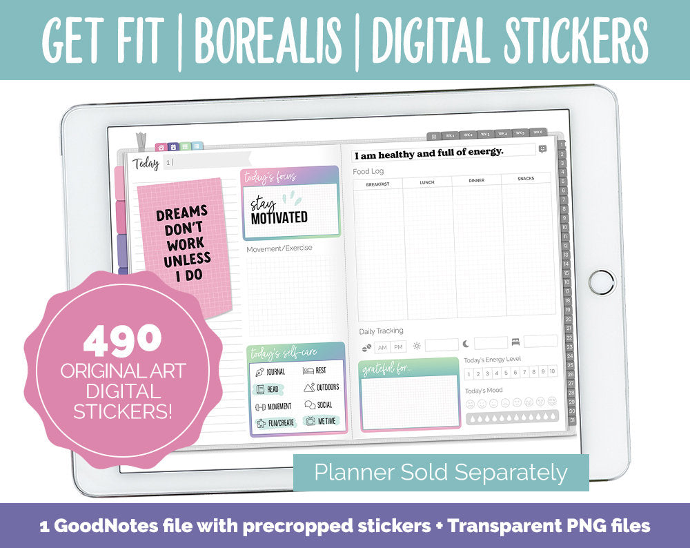 Get Fit Borealis Digital Stickers | GoodNotes & iPad | Fitness, Health, Self-Care, Workout